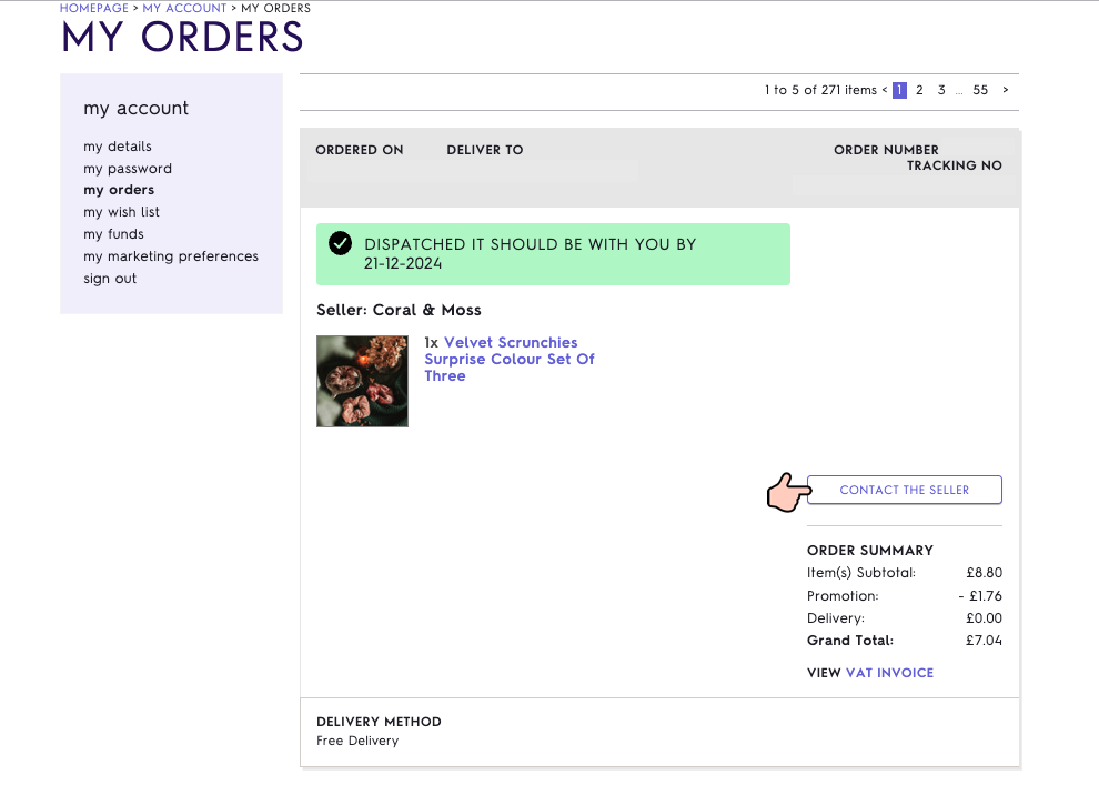 Screenshot of My Orders section