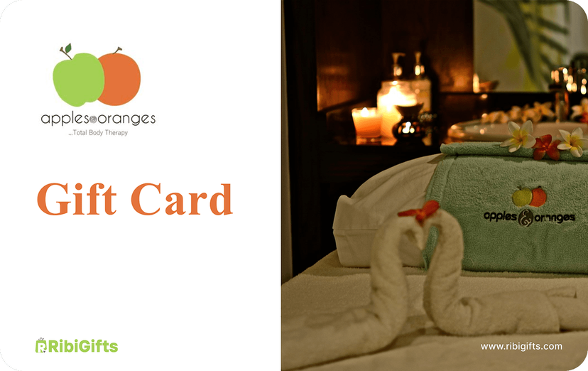 buy gift vouchers for Apples & Oranges Spa Gift Card on Ribigifts | instant giftcard delivery | get started on www.Ribigifts.com/all/giftcards